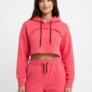 Cropped Pink Hoodie with Drawstring